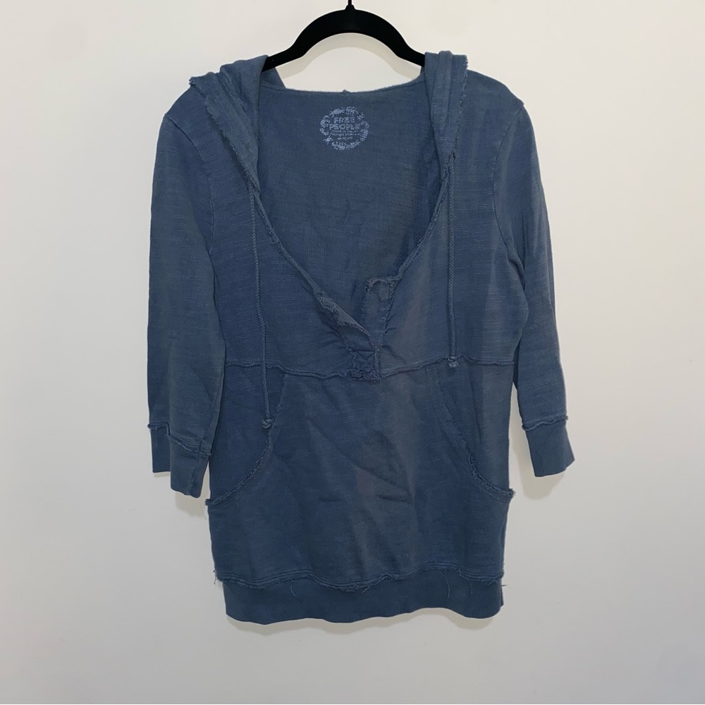 511 free people raw hem oversized 3/4 cotton hoodie sweatshirt
